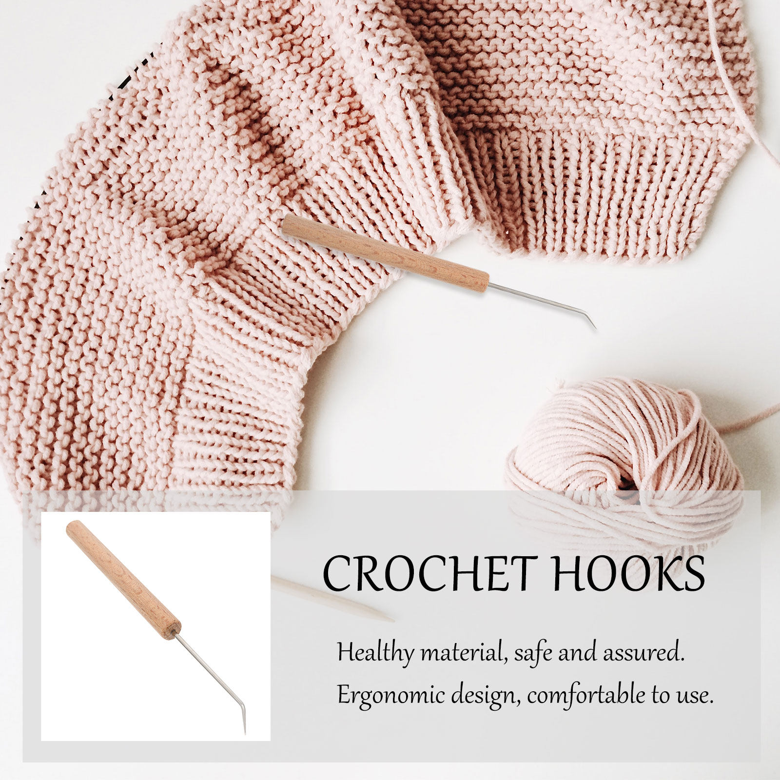 Wooden Crochet Hooks Ergonomic Handle - 1 unidad de agujas de ganchillo